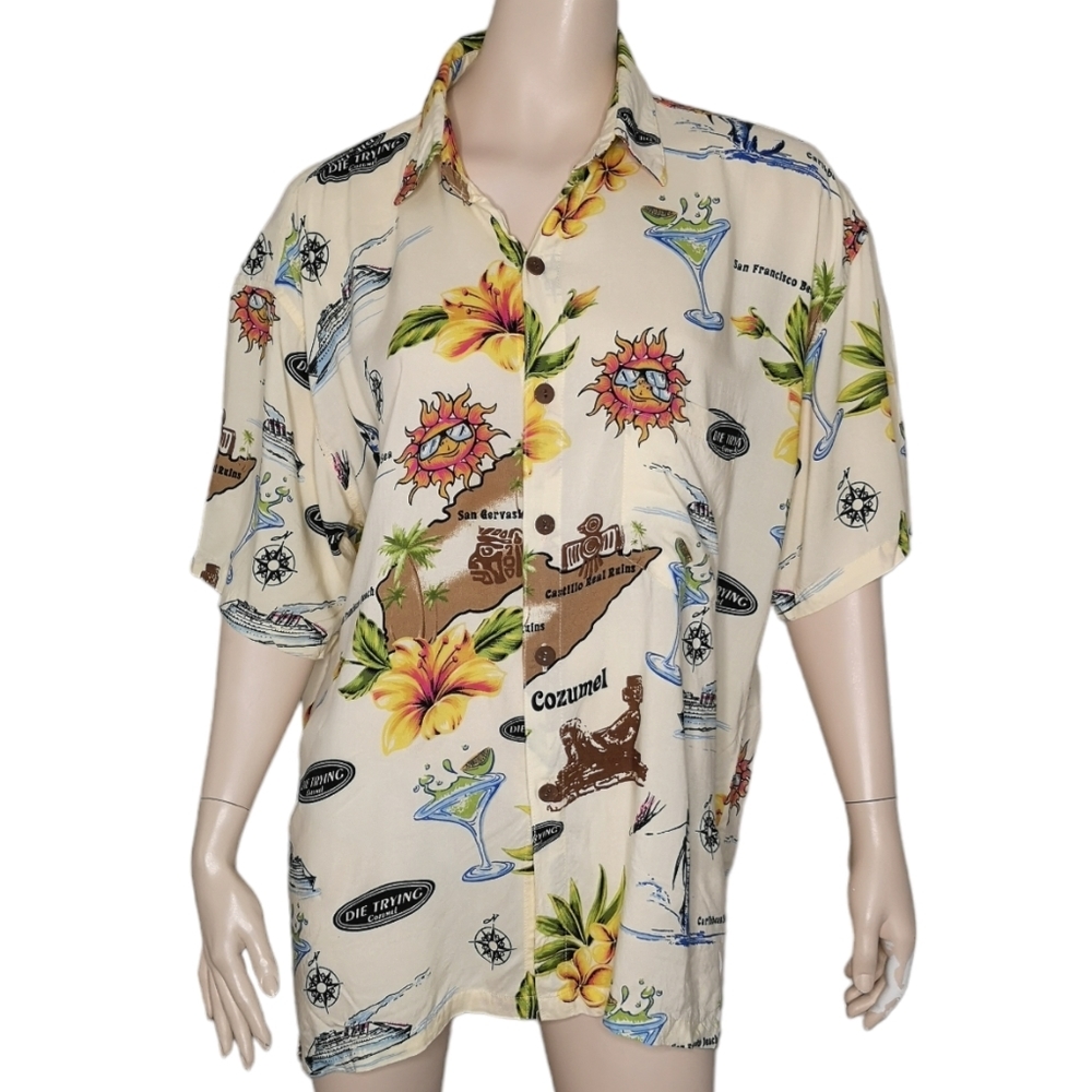 Die Trying Men's Shirt Baja Mexico Cozumel Tiki Drinks Graphic Print XL Tall